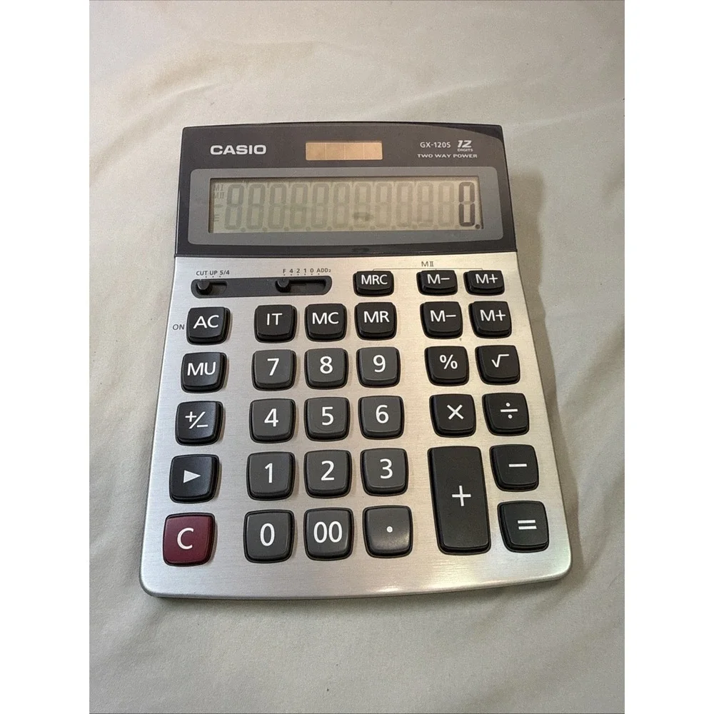 Casio GX-120S 12-Digit Desktop Calculator Two-Way Power Metallic - Tested Works